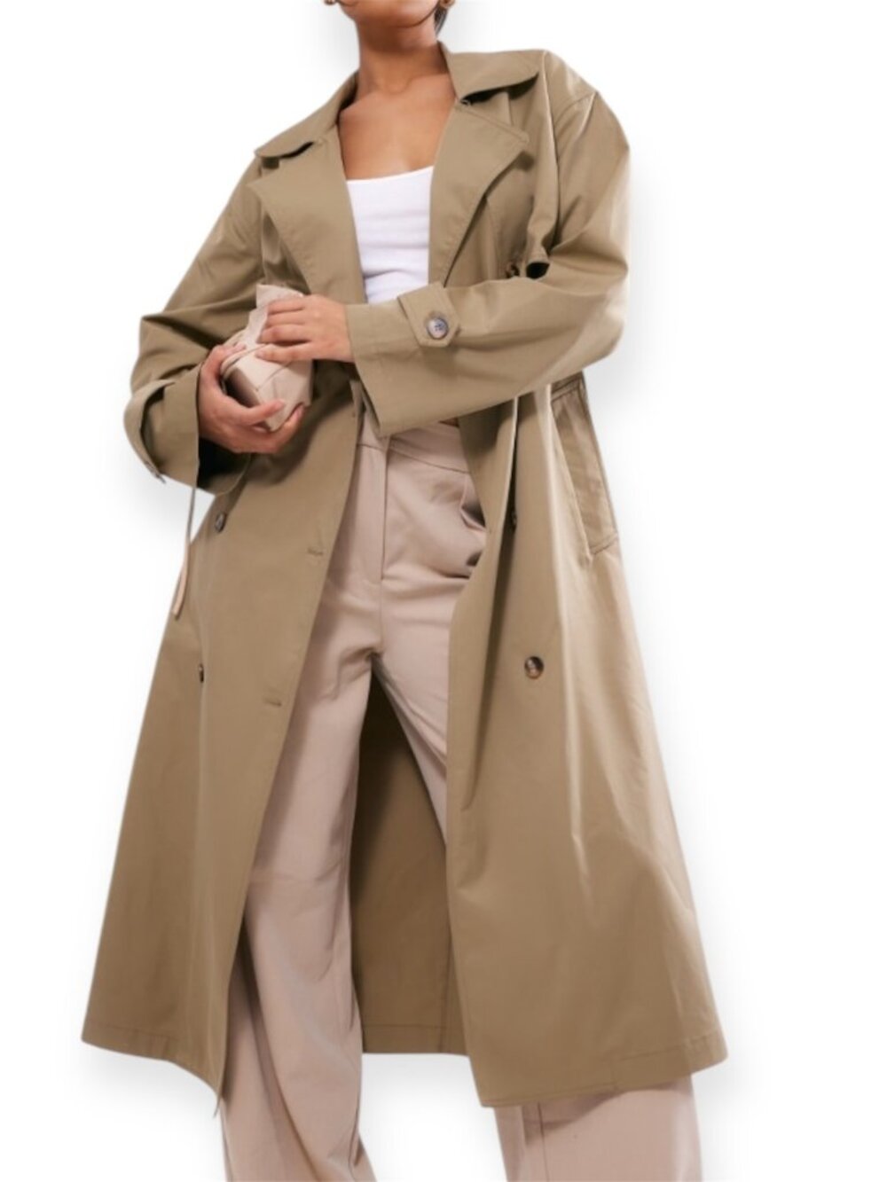 PrettyLittleThing Women’s Trench Coat Button Through Oversized Light Khaki 4